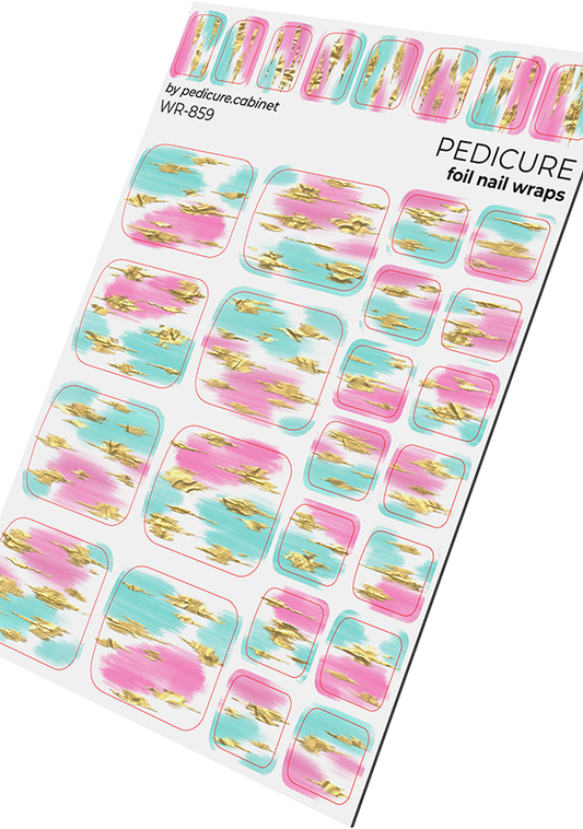 Pedicure Strokes. White background. Foil gold. Nail wrap WR-859