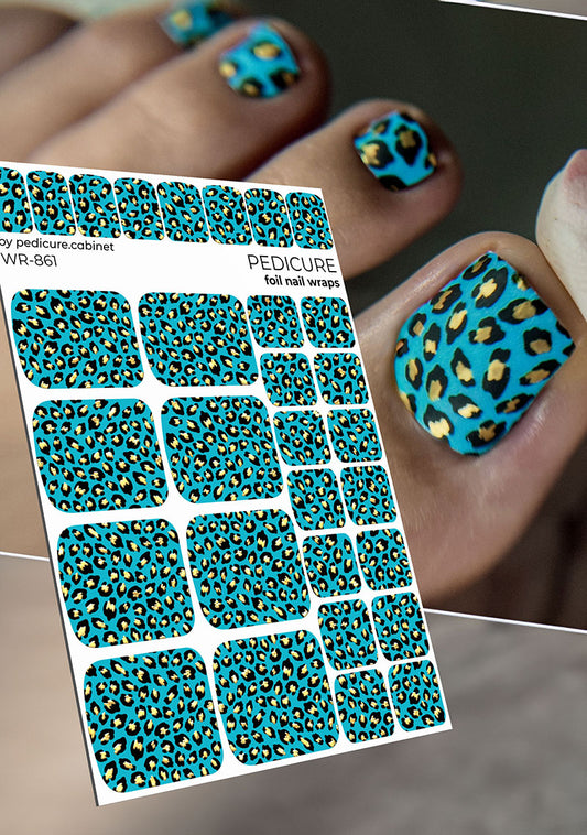 Pedicure Leo turquoise. Foil gold. Nail wrap WR-861