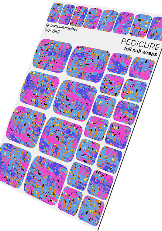 Pedicure Abstraction. Purple pink and orange. Foil gold. Nail wrap WR-867