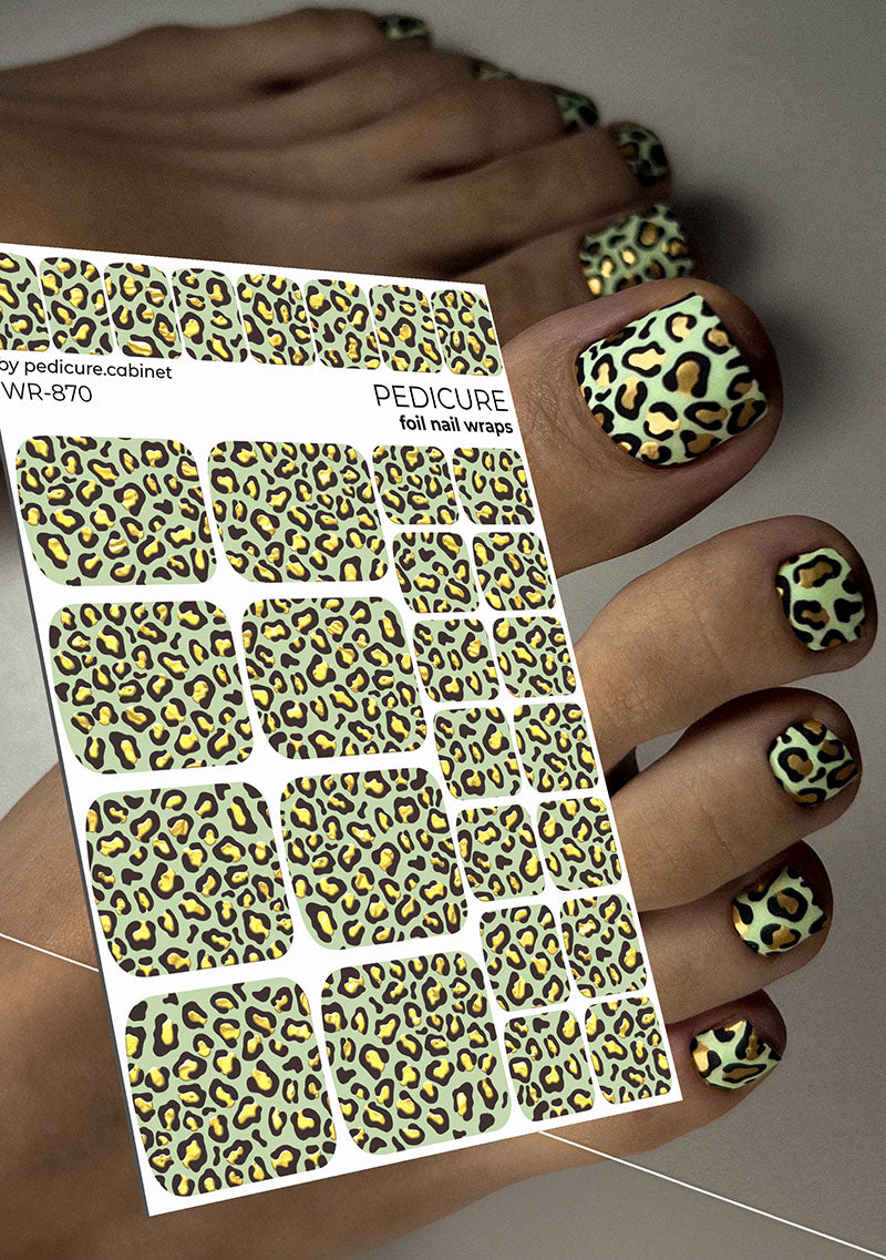 Pedicure Leo pistachio. Foil gold. Nail wrap WR-870