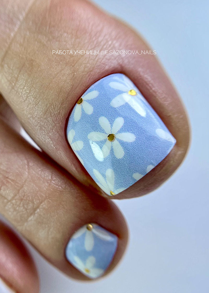 Pedicure Chamomile. Blue. Foil gold. Large. Nail wrap WB-830