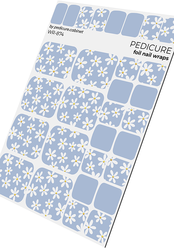 Pedicure Chamomile. Blue. Foil gold. Nail wrap WR-874