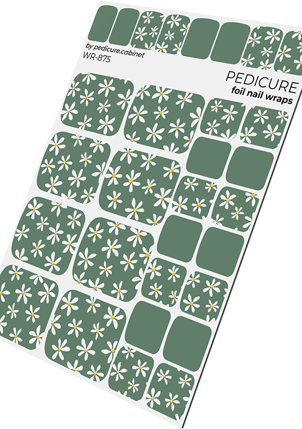 Pedicure Chamomile. Khaki. Foil gold. Nail wrap WR-875