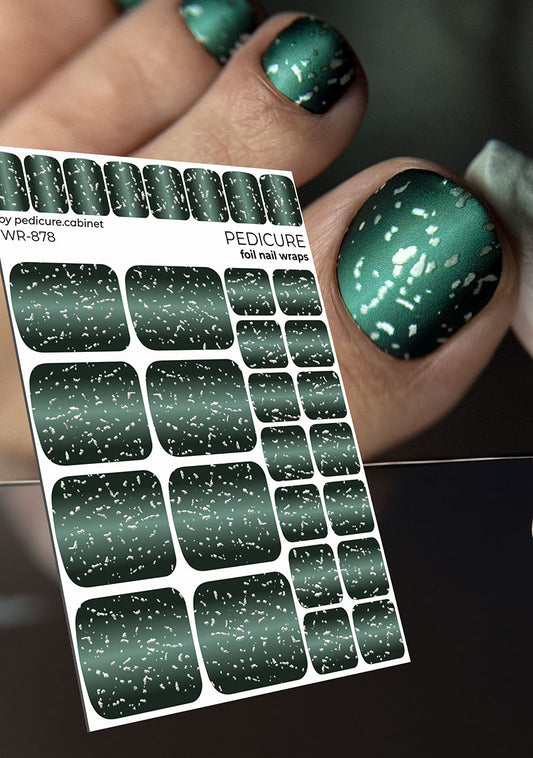 Pedicure Gradient. Emerald. Foil silver. Nail wrap WR-878