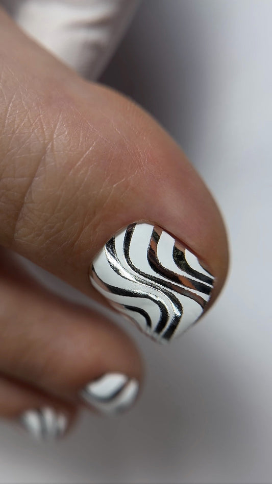 Pedicure Waves. Foil silver. Nail wrap WR-900