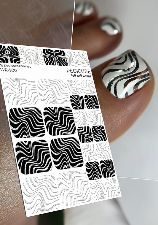 Pedicure Waves. Foil silver. Nail wrap WR-900