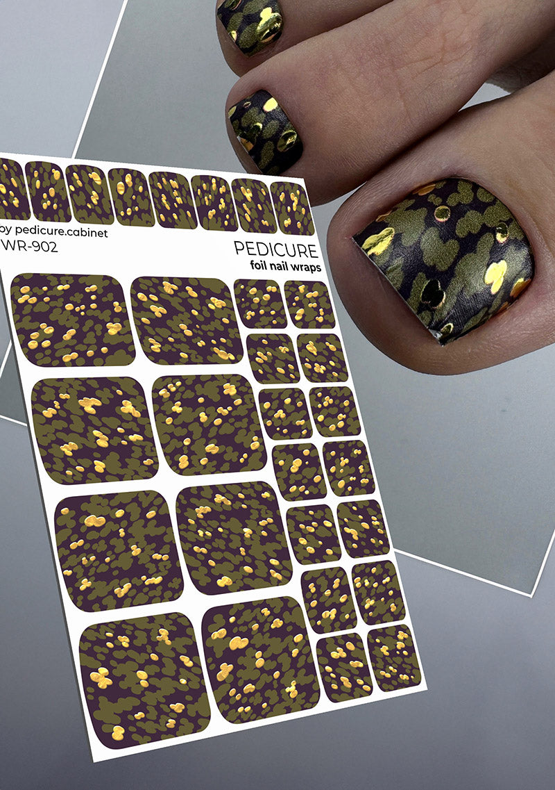 Pedicure Khaki stains. Foil gold. Nail wrap WR-902