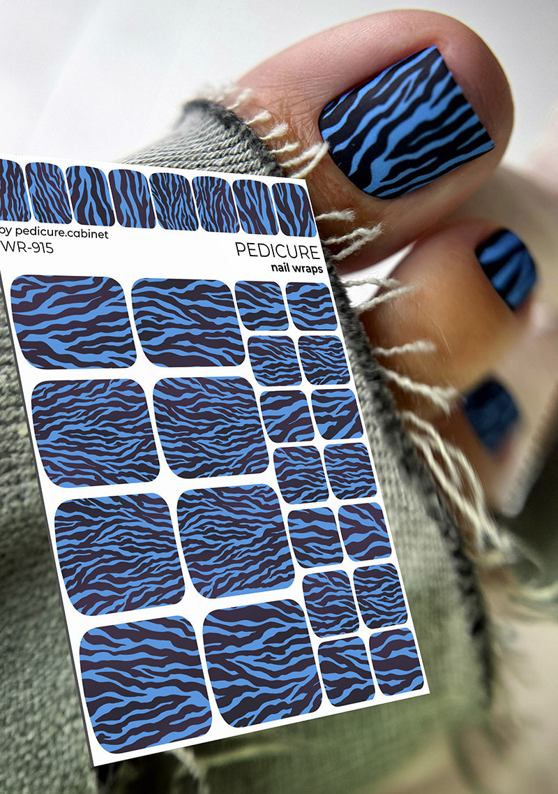 Pedicure Zebra. Blue. Nail wrap WR-915