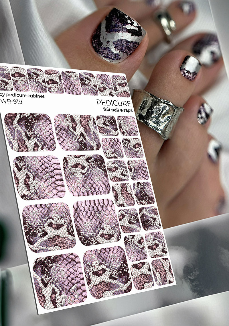 Pedicure Python. Lilac. Foil silver. Nail wrap WR-919