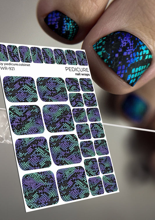 Pedicure Reptile. Green purple. Nail wrap WR-921