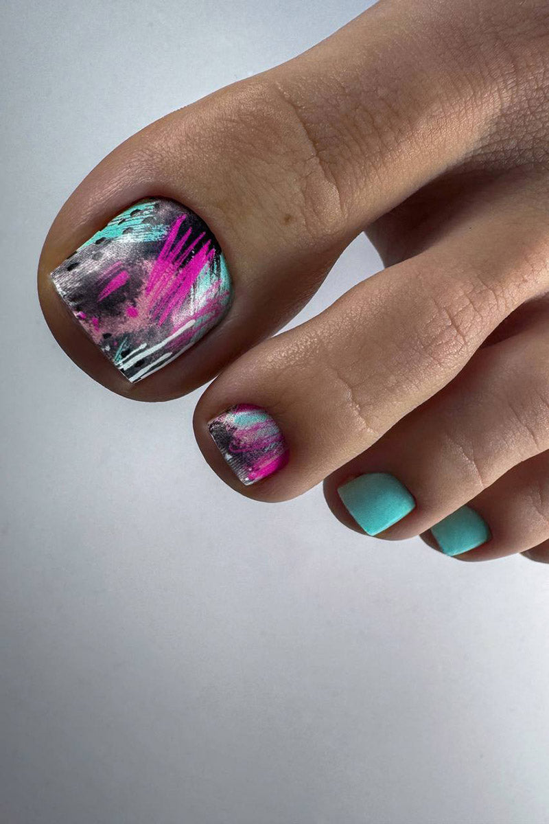 Pedicure Abstraction. Pink mint with black. Nail wrap WR-976