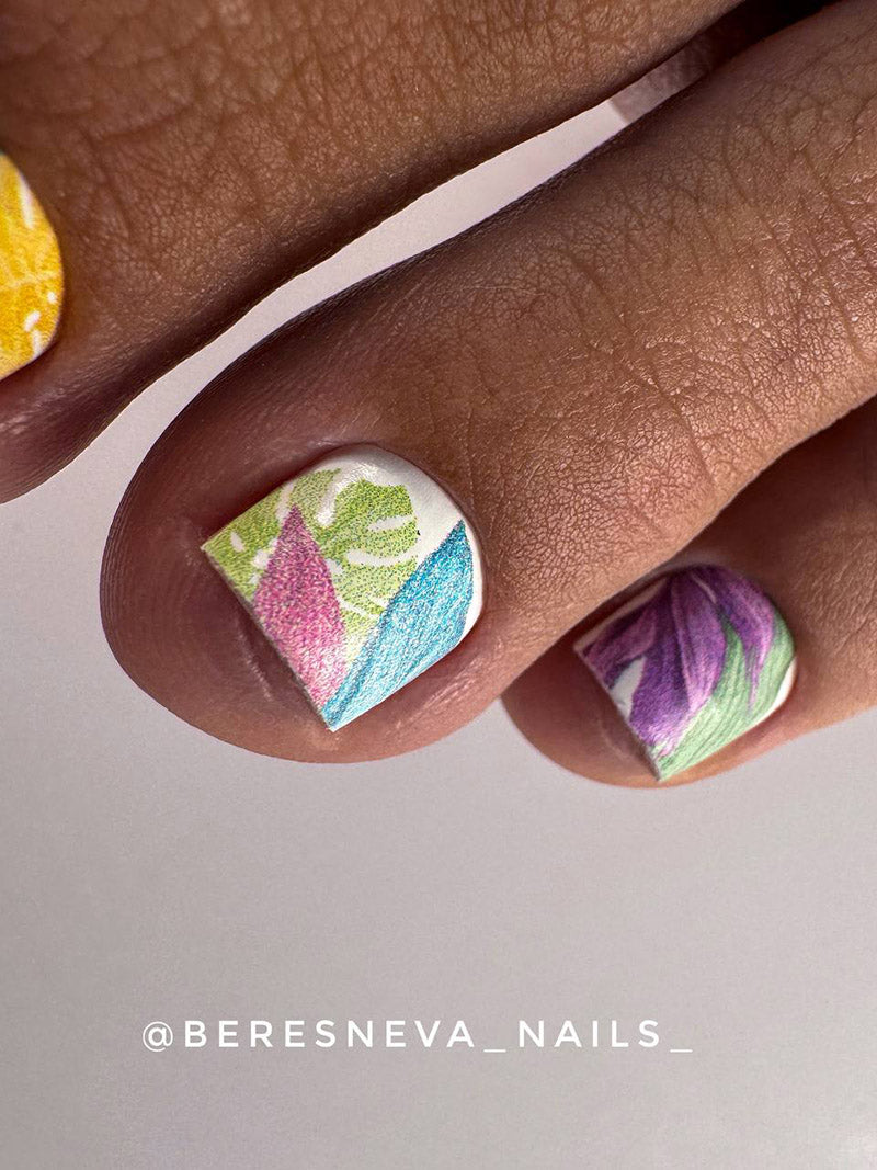 Pedicure Large leaves. Pastel. Nail wrap WR-977