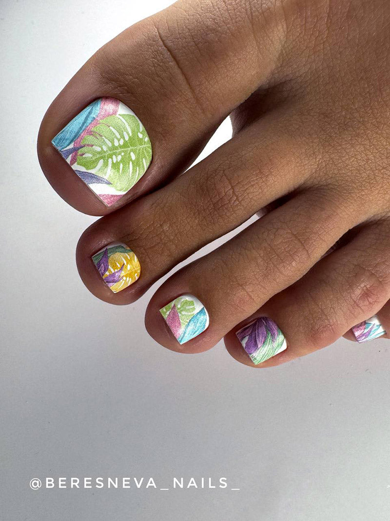 Pedicure Large leaves. Pastel. Nail wrap WR-977