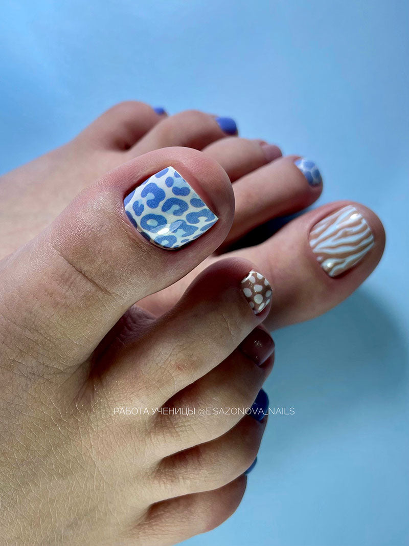 Pedicure Mix animal. Blue brown. Nail wrap WR-979