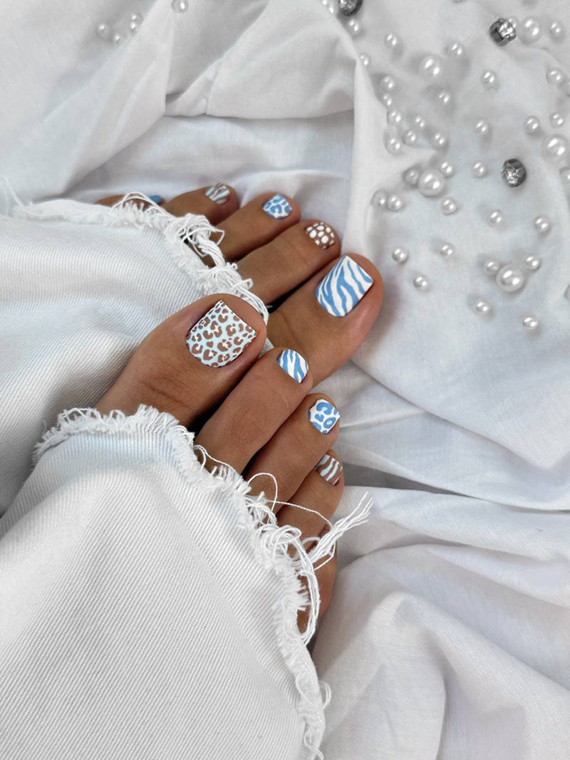 Pedicure Mix animal. Blue brown. Nail wrap WR-979