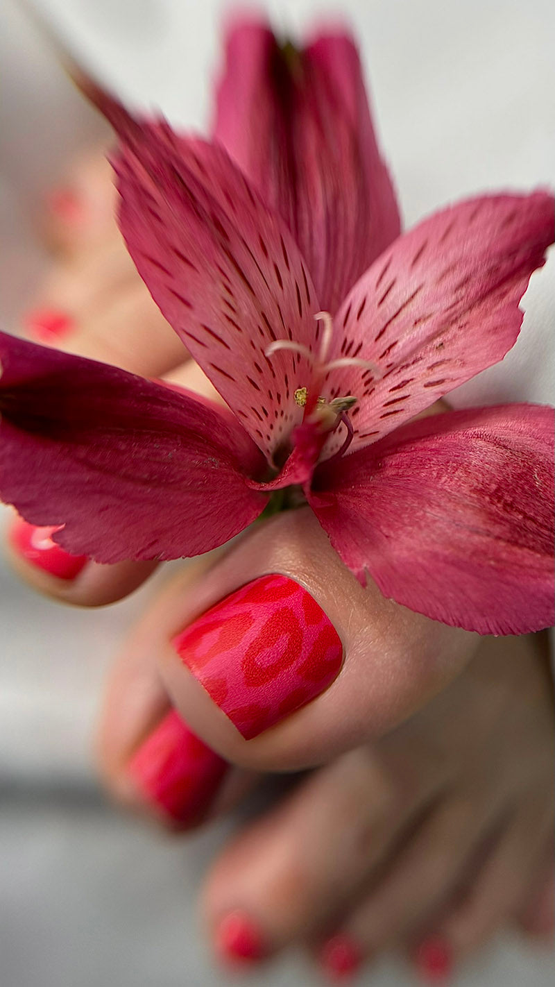 Pedicure Leo monochrome. Red. Nail wrap WR-982