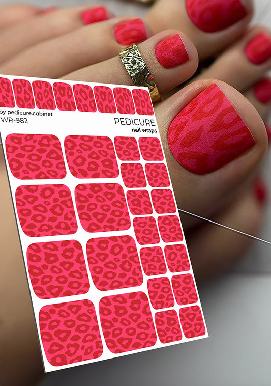 Pedicure Leo monochrome. Red. Nail wrap WR-982