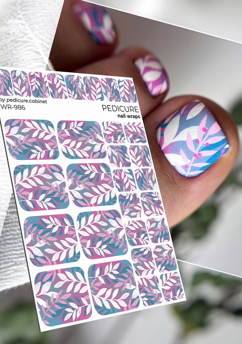 Pedicure White twigs. Nail wrap WR-986