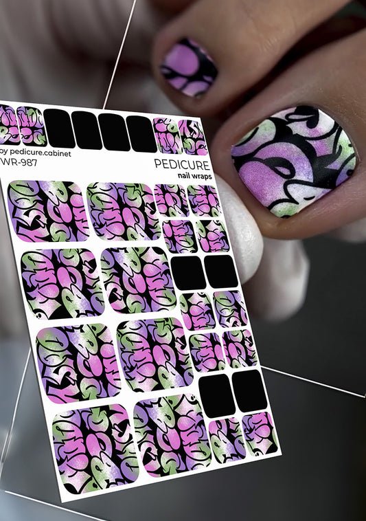 Pedicure Graffiti. Khaki purple. Nail wrap WR-987