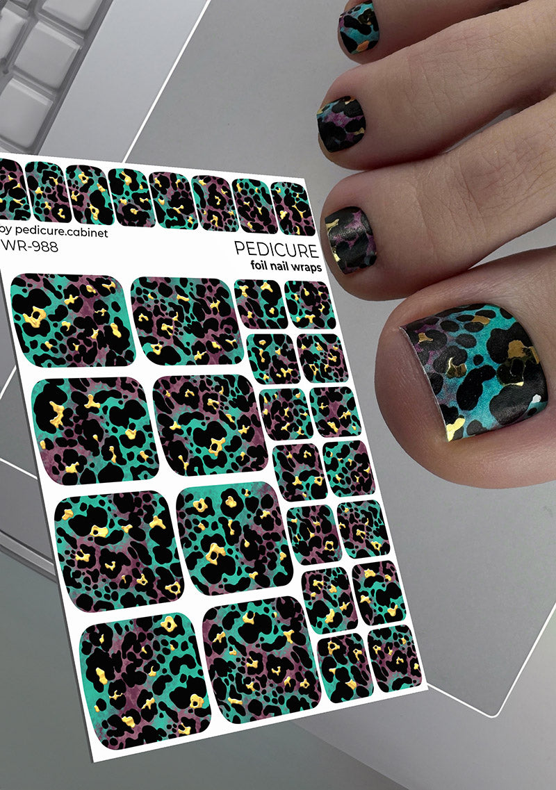 Pedicure Spots. Dark green. Foil gold. Nail wrap WR-988