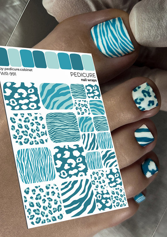 Pedicure Mix animal. Turquoise. Nail wrap WR-991