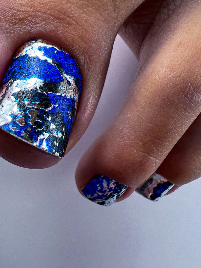 Pedicure Python. Blue. Foil silver. Nail wrap WR-992