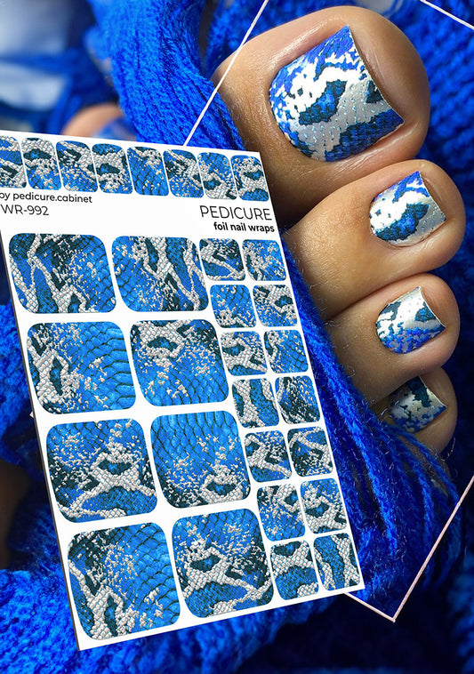 Pedicure Python. Blue. Foil silver. Nail wrap WR-992