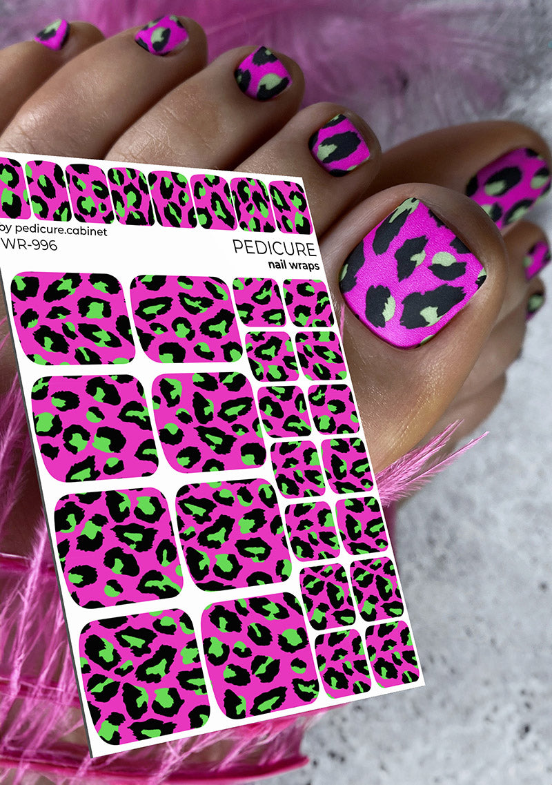 Pedicure Leo large. Pink green. Nail wrap WR-996