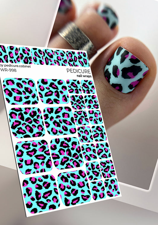 Pedicure Leo large. Blue pink. Nail wrap WR-998