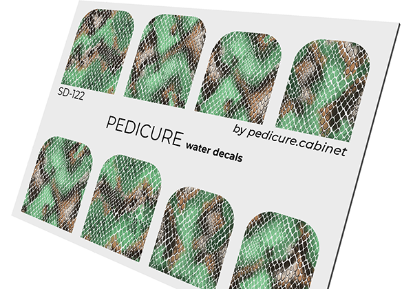 Pedicure Python. Large. Color. Green. Nail water decals SD-122