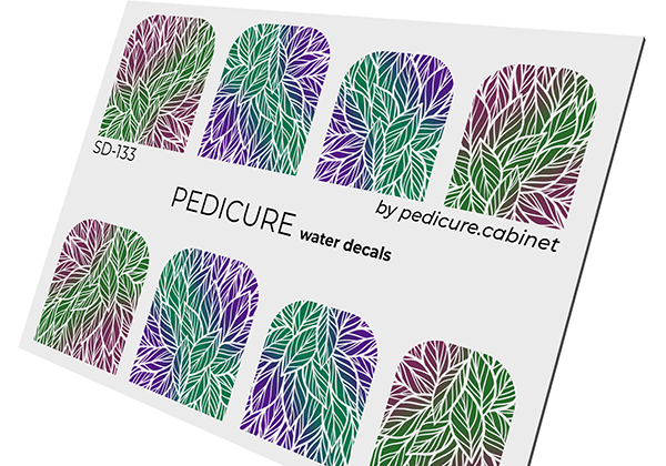 Pedicure Leafs. Big ones. Color. Gradient. Nail water decals SD-133