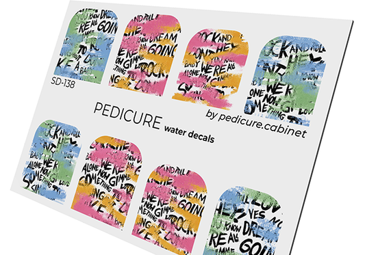 Pedicure Words + colored stains. Large. Nail water decals SD-138