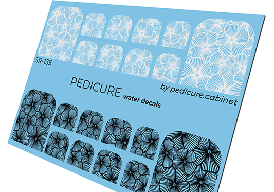 Pedicure Flowers. Black and white. Nail water decals SR-135