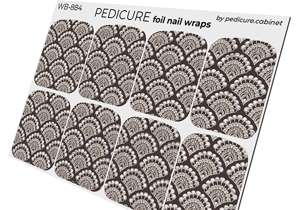 Pedicure Seashells. Foil silver. Large. Nail wrap WB-884