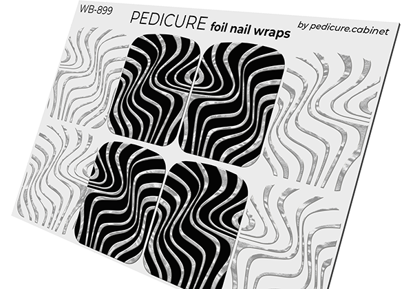 Pedicure Waves. Foil silver. Large. Nail wrap WB-899