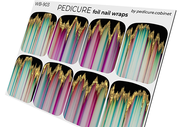 Pedicure Fire. Foil gold. Large. Nail wrap WB-903