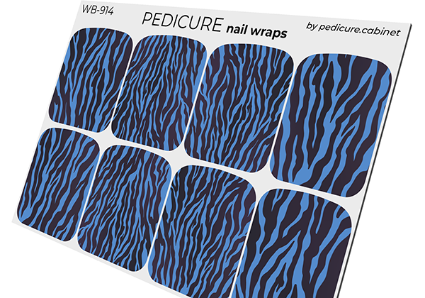 Pedicure Zebra. Blue. Large. Nail wrap WB-914