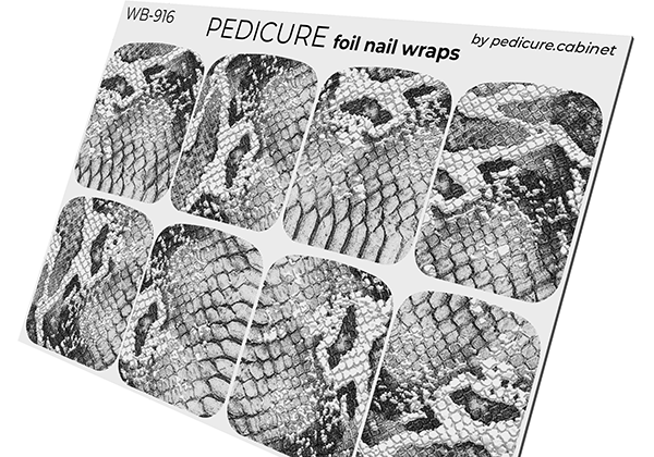 Pedicure Python. Grey. Foil silver. Large. Nail wrap WB-916