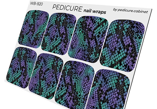 Pedicure Reptile. Green purple. Large. Nail wrap WB-920