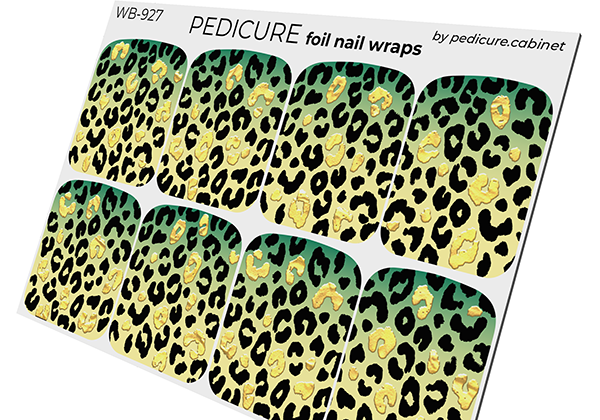 Pedicure Leo gradient. Green yellow. Foil gold. Large. Nail wrap WB-927