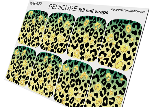 Pedicure Leo gradient. Green yellow. Foil gold. Large. Nail wrap WB-927