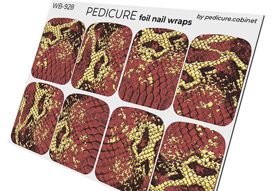 Pedicure Python. Red. Foil gold. Large. Nail wrap WB-928