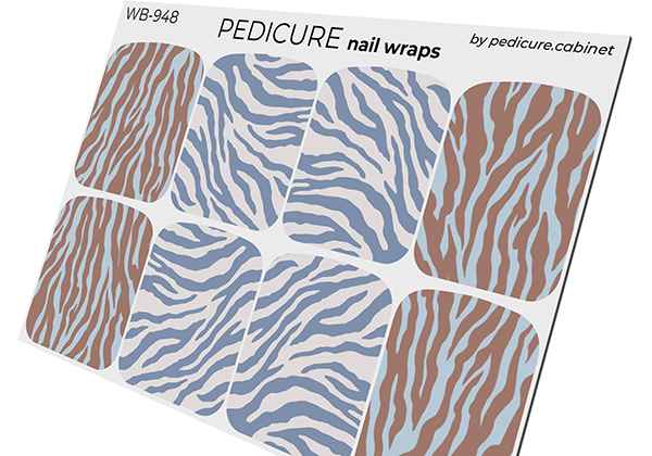 Pedicure Mix animal. Blue brown zebra. Large. Nail wrap WB-948