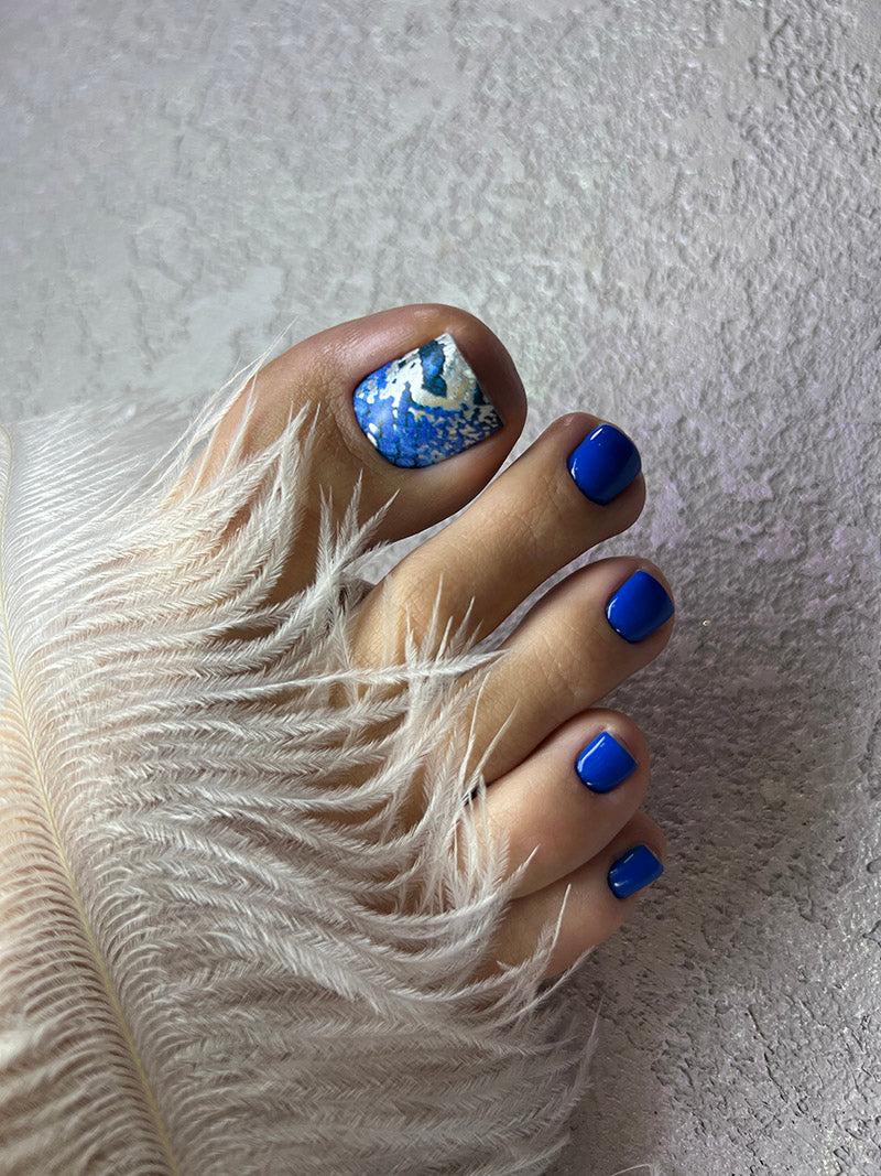 Pedicure Python. Blue. Foil silver. Large. Nail wrap WB-953