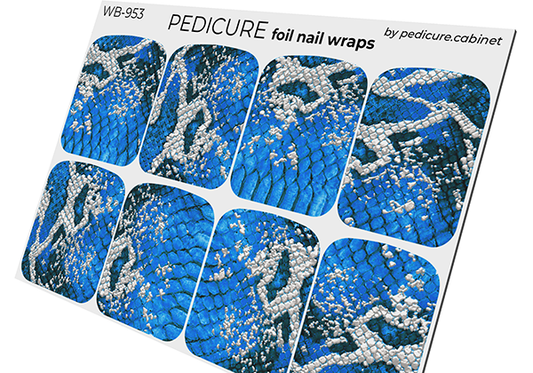 Pedicure Python. Blue. Foil silver. Large. Nail wrap WB-953