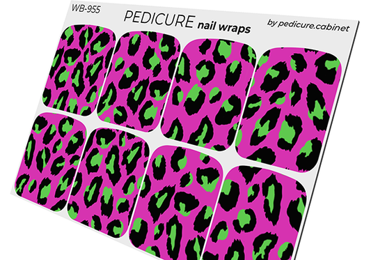 Pedicure Leo large. Pink green. Large. Nail wrap WB-955