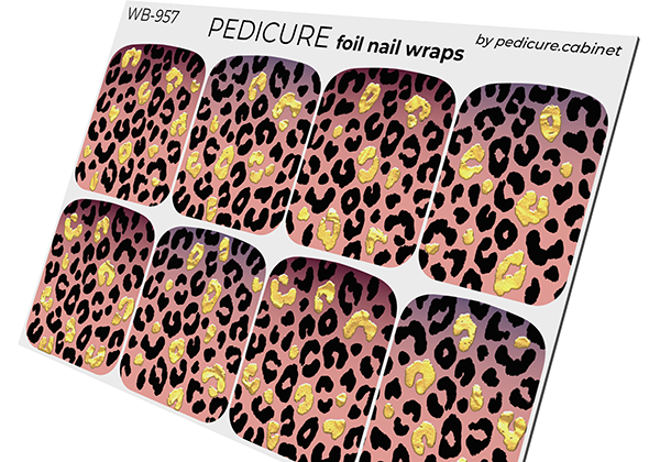 Pedicure Leo gradient. Burgundy purple. Foil gold. Large. Nail wrap WB-957