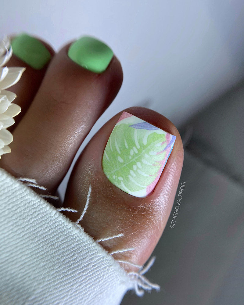 Pedicure Large leaves. Pastel. Large. Nail wrap WB-960