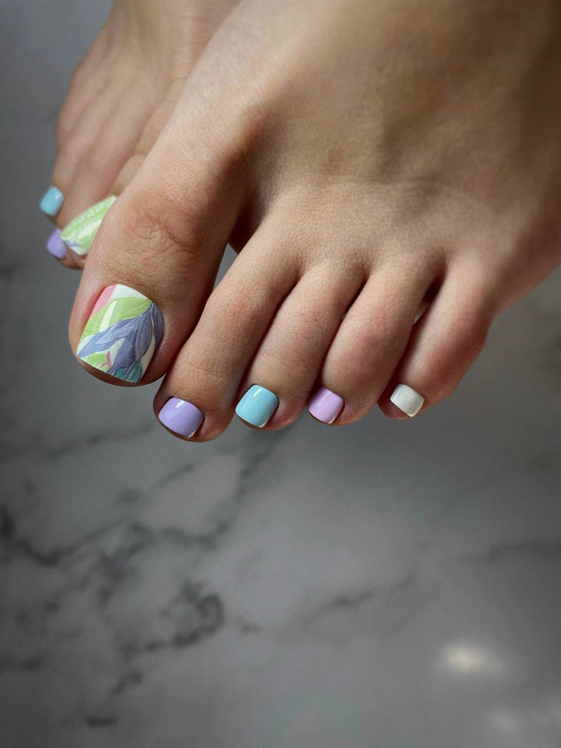 Pedicure Large leaves. Pastel. Large. Nail wrap WB-960