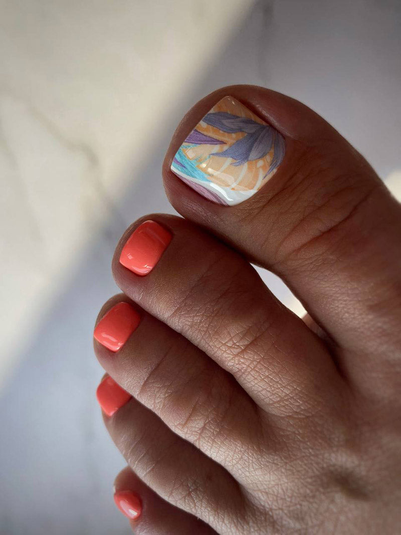 Pedicure Large leaves. Pastel. Large. Nail wrap WB-960